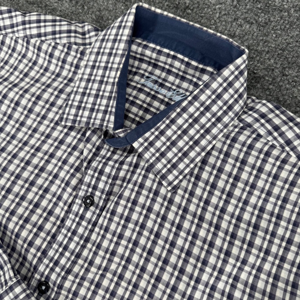 Tasso Elba Button Down Shirt Men XL Classic Gingham Check Regular Navy L/S